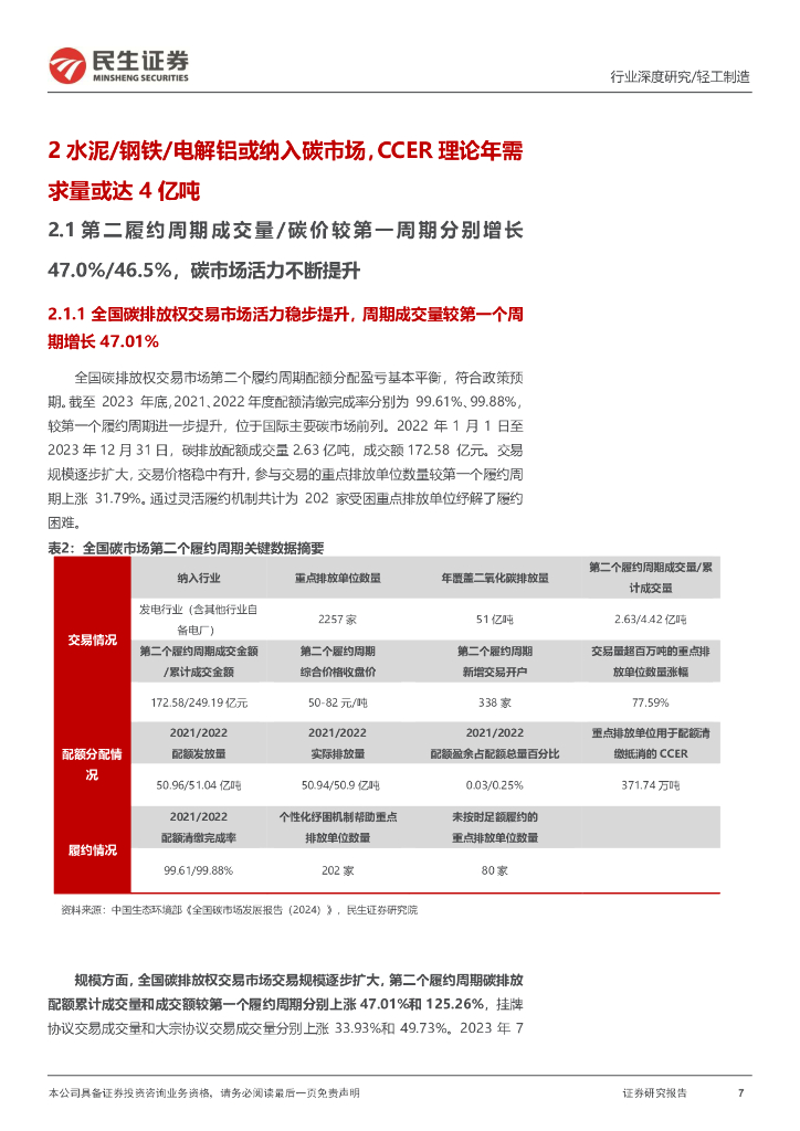民生证券：”碳中和“深度报告：第三履约周期渐进，碳市场看点几何？_第7页