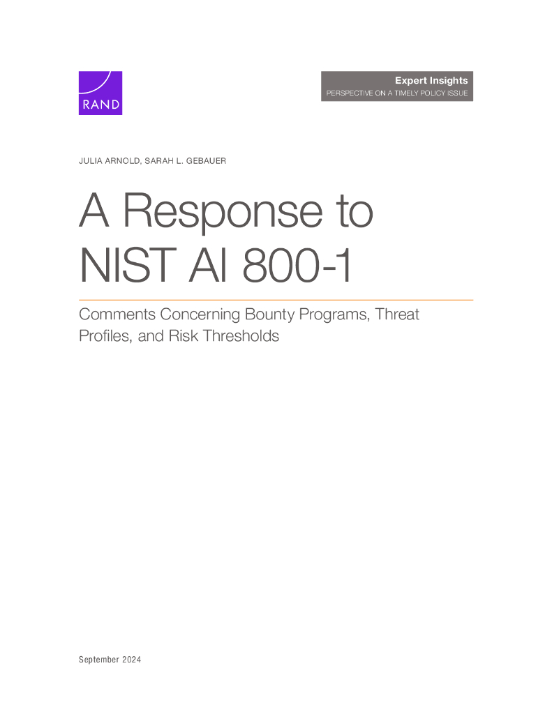 Rand兰德：2024年对NIST AI 800-1的回应-关于赏金计划、威胁概况和风险阈值的评论报告（英文版）