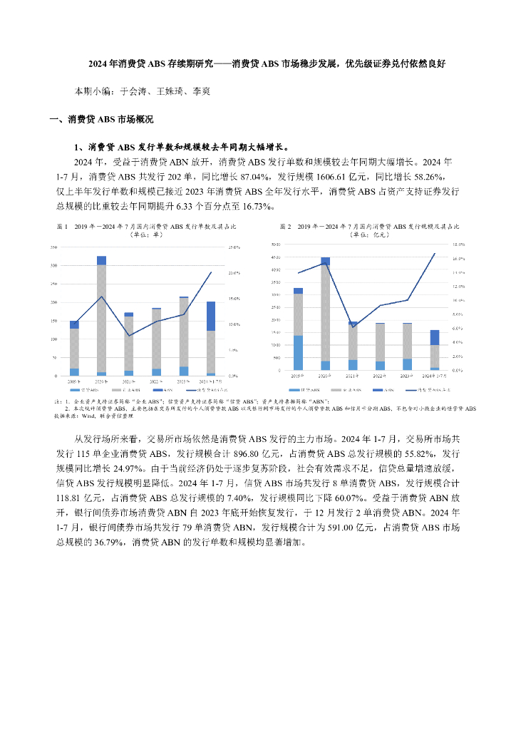 联合资信：2024年消费贷ABS存续期研究——消费贷ABS市场稳步发展，优先级证券兑付依然良好