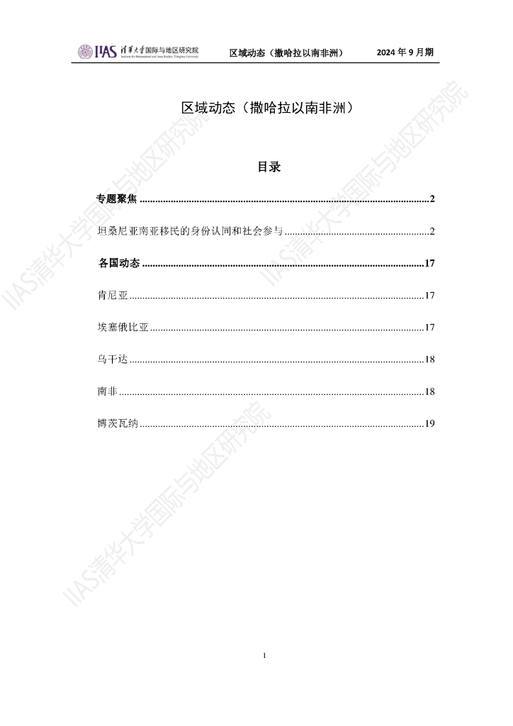 清华大学国际与地区研究院：撒哈拉以南非洲地区《区域动态》2024年9月期