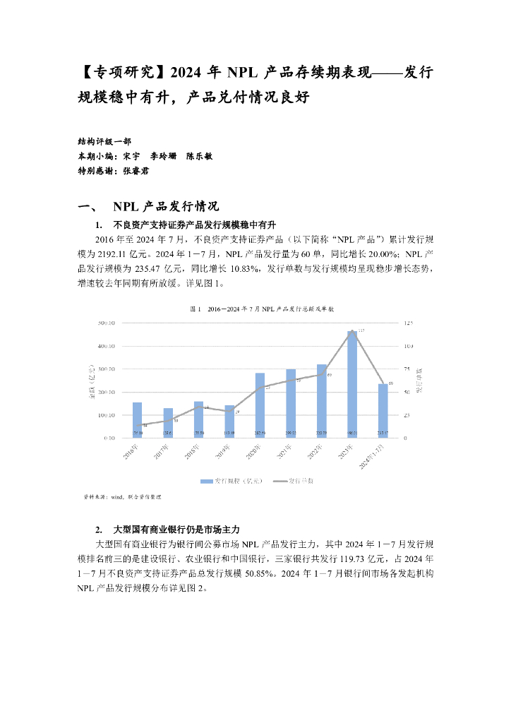 联合资信：【专项研究】2024年NPL产品存续期表现——发行规模稳中有升，产品兑付情况良好
