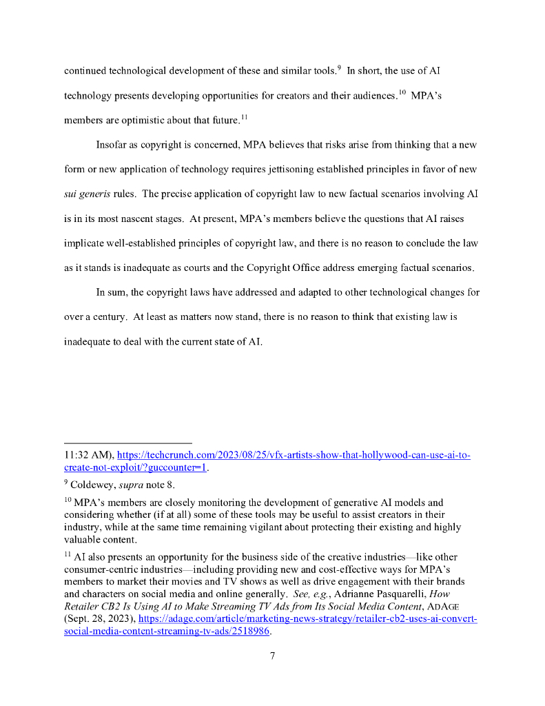美国电影协会（MPA）：MPA针对人工智能和版权调查通知向美国版权局发表的评论（英文版）_第7页