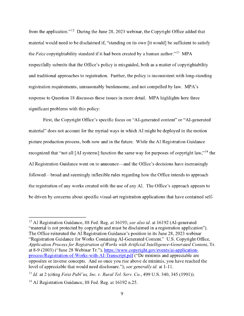 美国电影协会（MPA）：MPA针对人工智能和版权调查通知向美国版权局发表的评论（英文版）_第9页