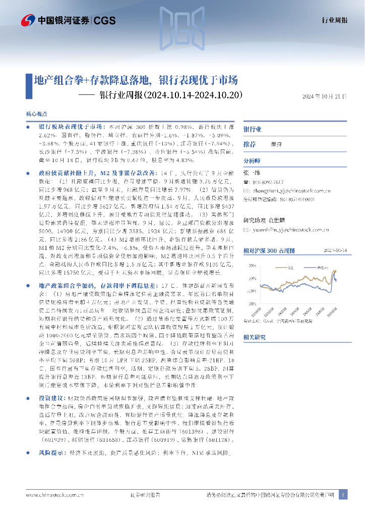 中国银河：银行业周报：地产组合拳+存款降息落地，银行表现优于市场