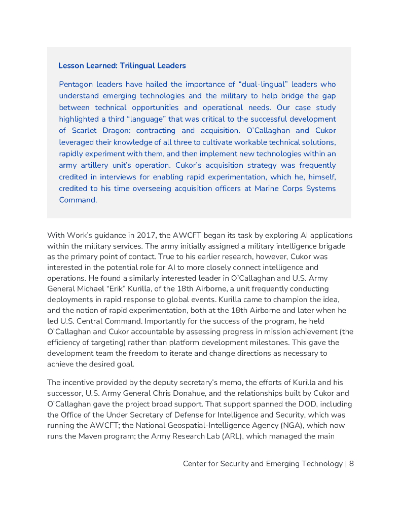 CSET：2024年建立技术联盟Maven项目和美国第18空降军如何为国防部实施软件和人工智能报告（英文版）_第9页