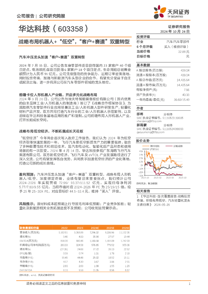 天风证券：华达科技（603358）-战略布局机器人+“低空”，“客户+赛道”双重转型