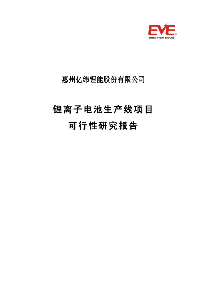 亿纬锂能：锂离子电池生产线项目可行性研究报告