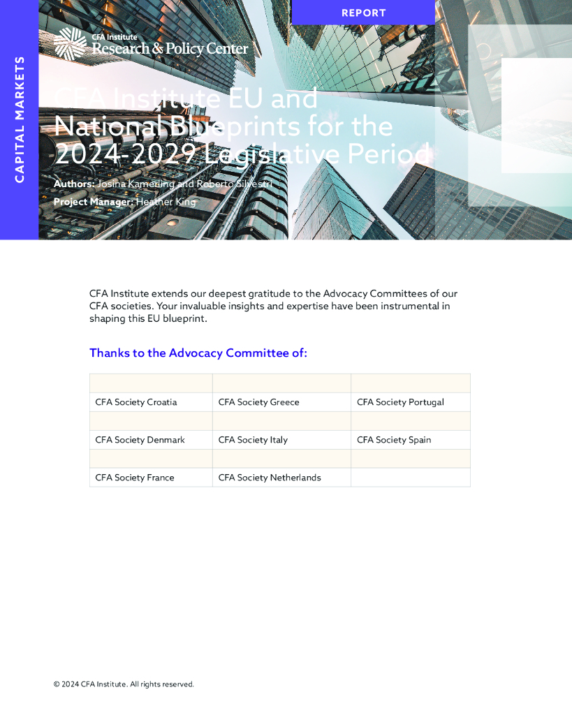 CFA Institute：CFA协会2024-2029年立法期欧盟和国家蓝图（英文版）