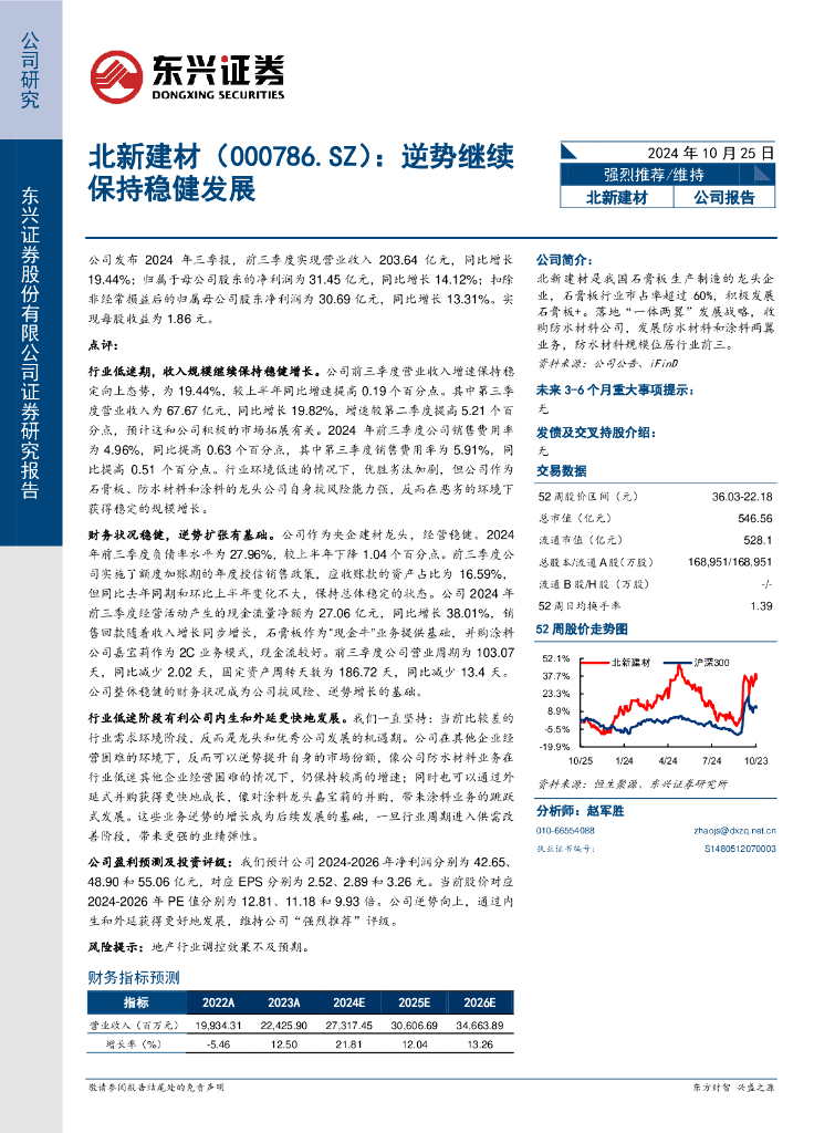 东兴证券：北新建材（000786）-逆势继续保持稳健发展