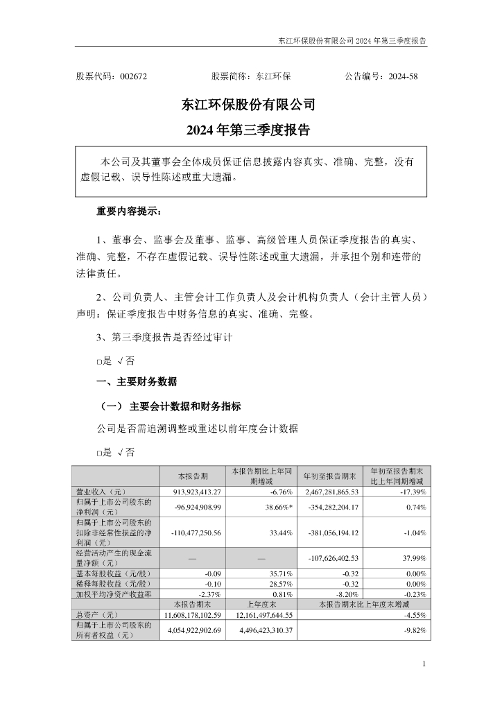 002672-东江<em>环保</em>:2024年三季度报告 海报