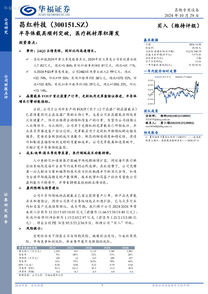 华福证券：昌红科技（300151）-半导体载具顺利突破，医疗耗材厚积薄发