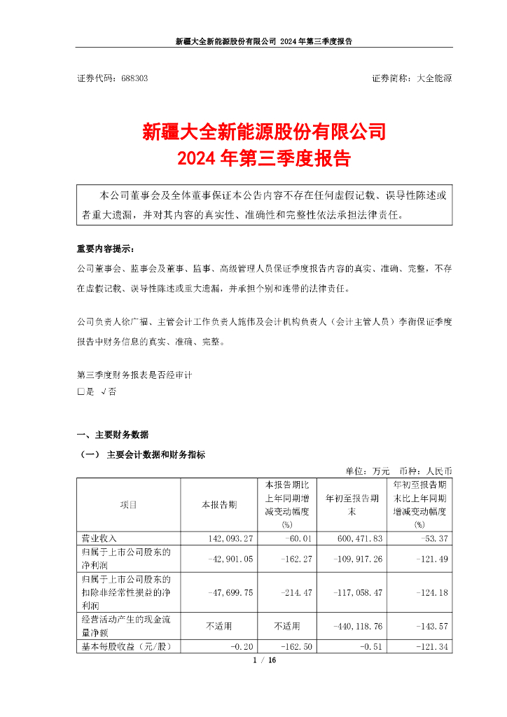 688303-大全<em>能源</em>：大全<em>能源</em>2024年第三季度报告 海报