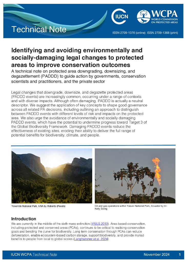 世界自然保护联盟IUCN：2024年IUCN WCPA技术说明第18号识别并避免对保护区进行破坏环境和社会的法律变更，以改善保护成果报告（英文版）
