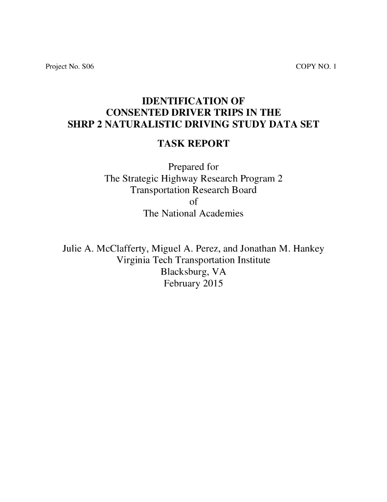 VTTI：2015年SHRP2自然驾驶研究数据集中经同意的驾驶员行程识别报告（英文版）