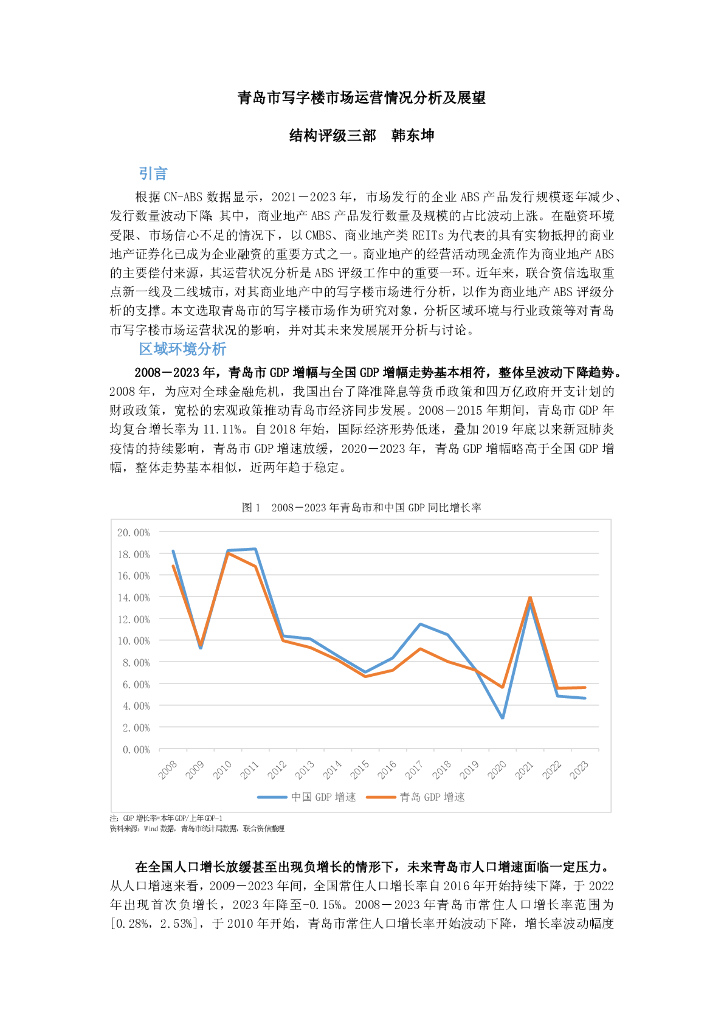 联合资信：2024年青岛市写字楼市场运营情况分析及展望报告