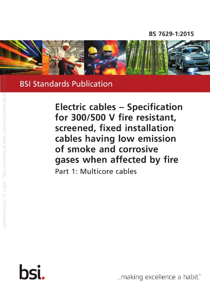 BS 7629-1:2015 电缆300/500V耐火、屏蔽、固定安装电缆受火影响时低烟和腐蚀性气体排放规范 第1部分：多芯电缆