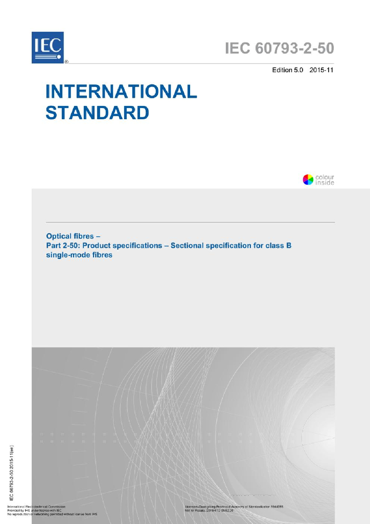 IEC 60793-2-50-2015 光纤 第2部分 50_Product规格。氯乙烯的截面规格