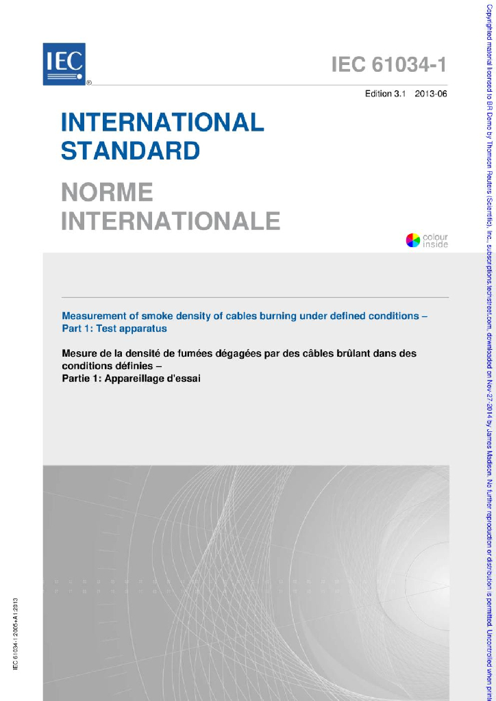 IEC 61034-1-2013 在规定条件下燃烧电缆的烟雾密度测量