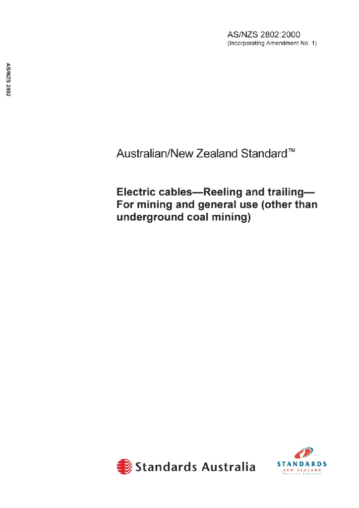 AS/NZS 2802:2000+A1:2003 普通采矿工程用卷绕-拖曳电缆（非地下采煤工程用）