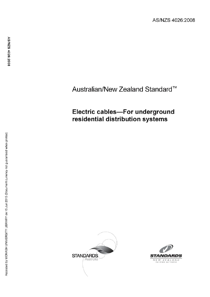 AS/NZS 4026:2008 住宅地下配电系统用电缆