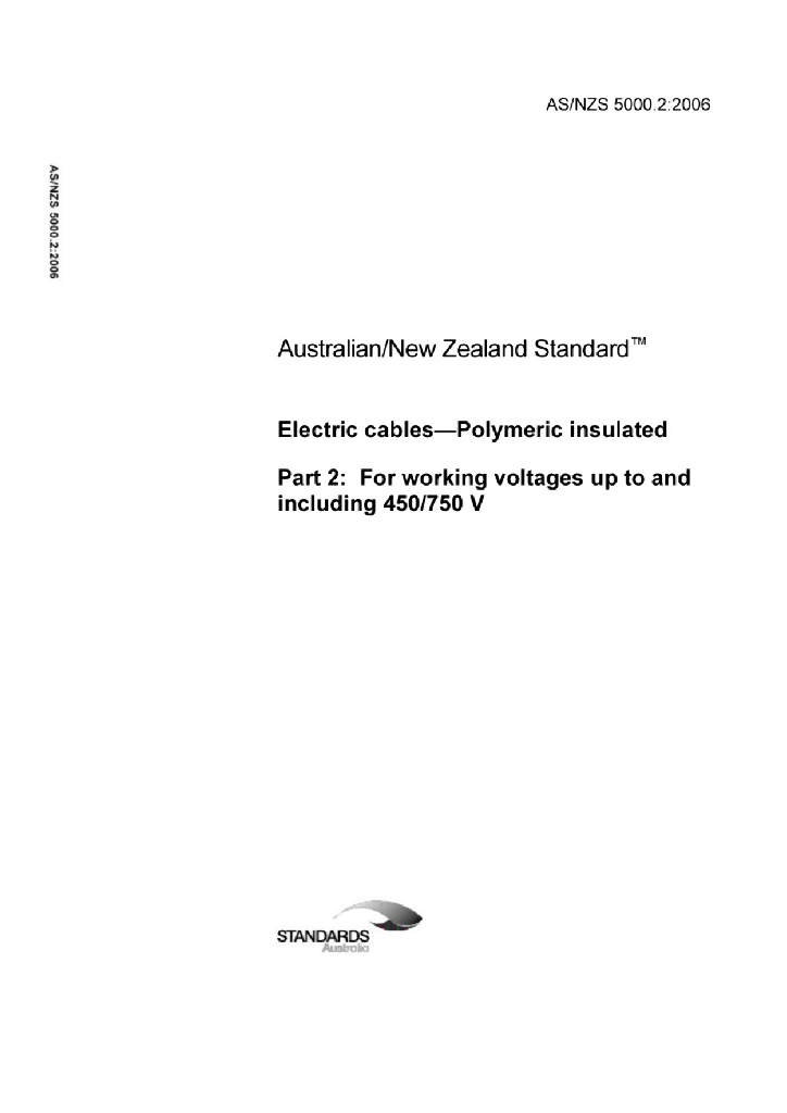 AS/NZS 5000.2:2006 聚合物绝缘电缆 第2部分：额定电压450/750V以下电缆
