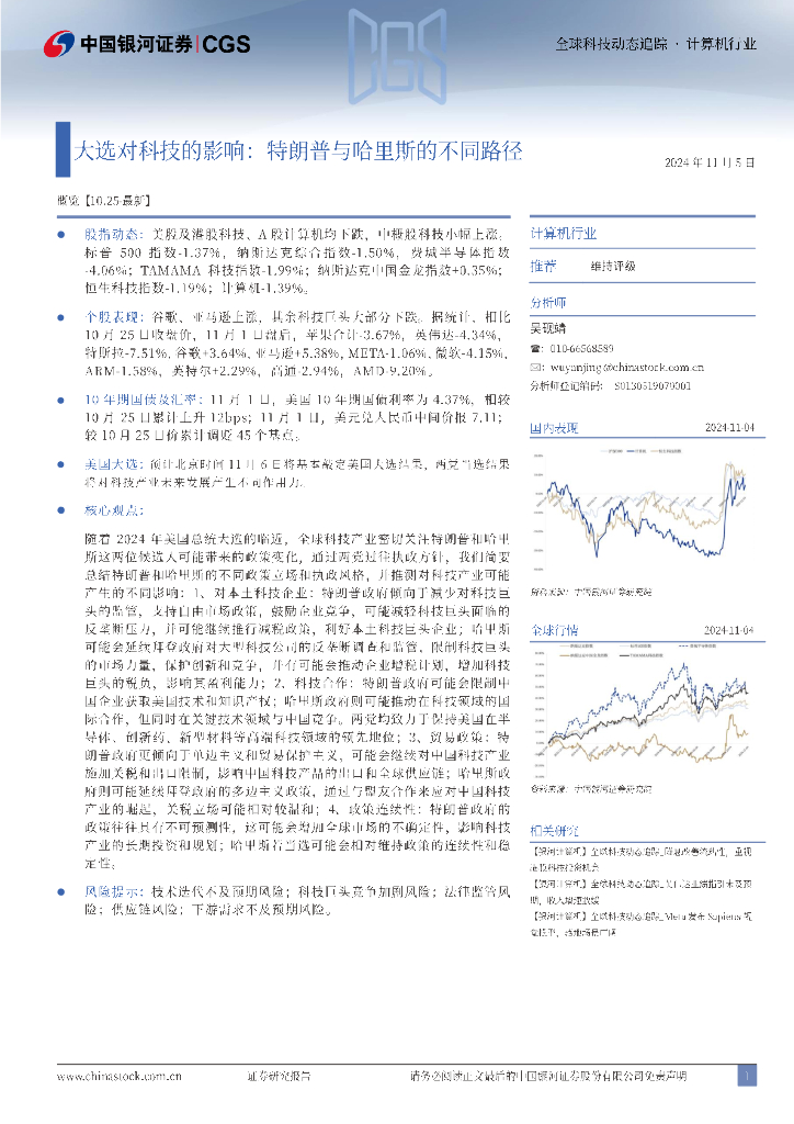 中国银河：计算机行业全球科技动态追踪：大选对科技的影响：特朗普与哈里斯的不同路径