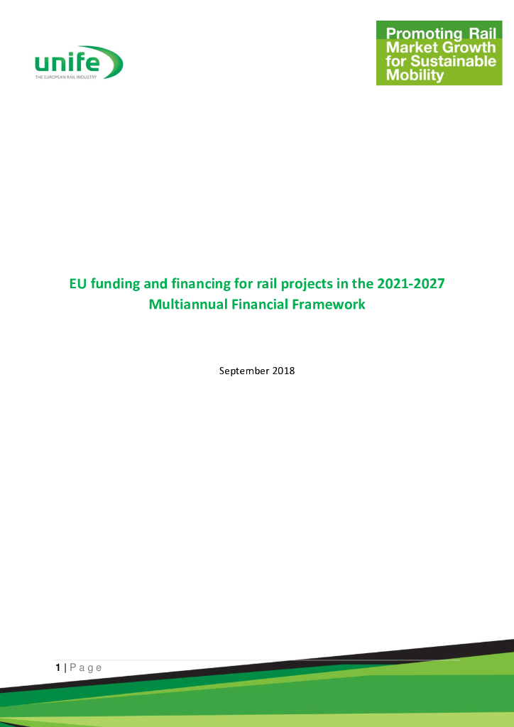 UNIFE：2021-2027年多年期财务框架中欧盟对铁路项目的资助和融资报告（英文版）