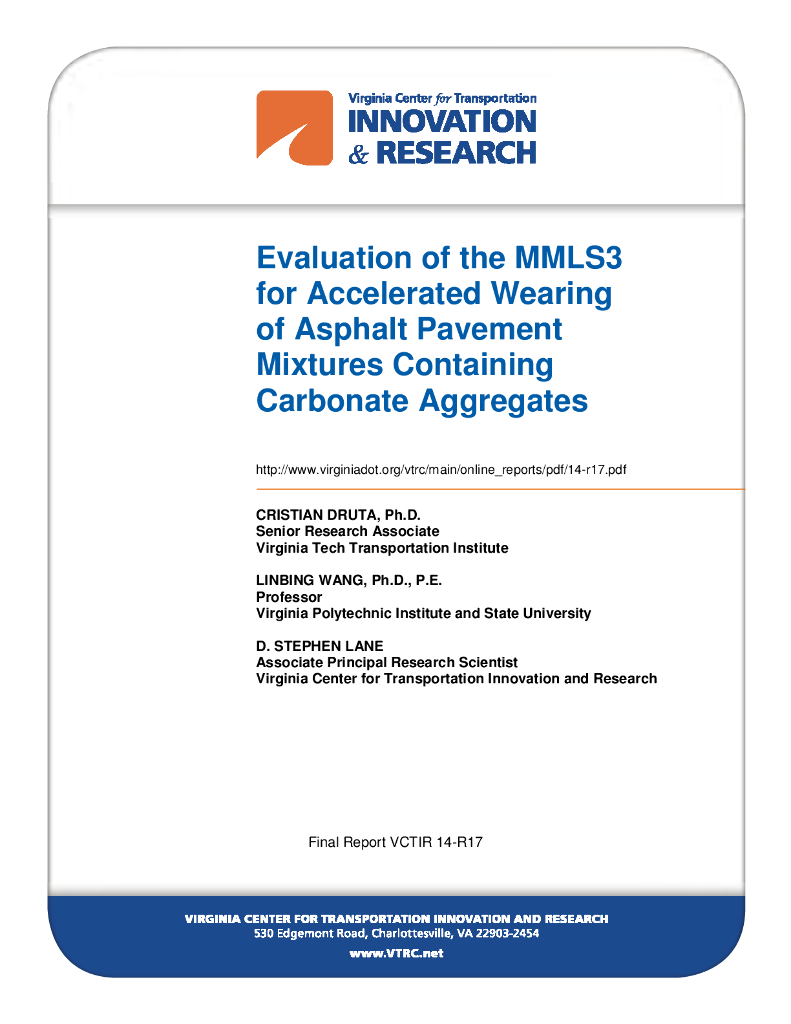 VTTI：2014年MMLS3对含有碳酸盐骨料的沥青路面混合料加速磨损的评价报告（英文版）