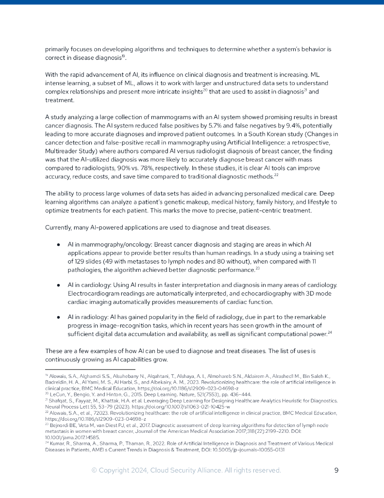 云安全联盟（CSA）：2024年人工智能在医学研究中的应用与考量研究报告（英文版）_第9页