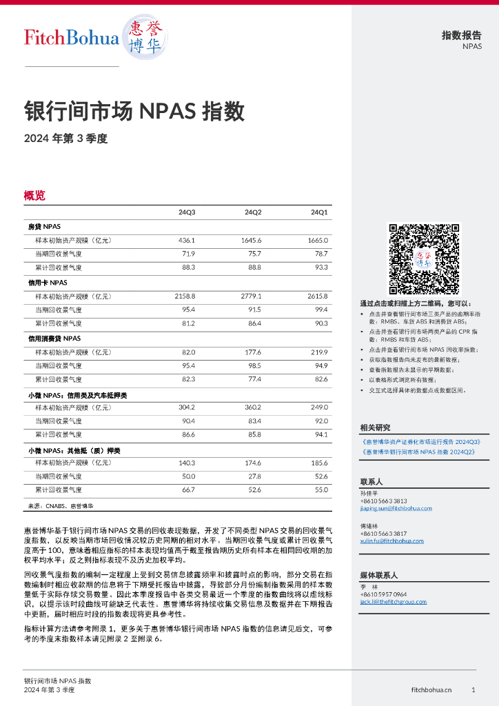 惠誉博华：2024年第3季度银行间市场NPAS指数报告