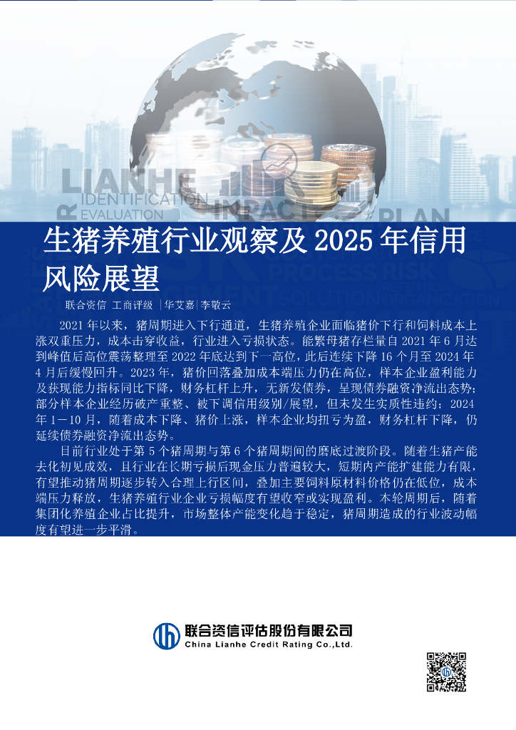 联合资信：2024年生猪养殖行业观察及2025年信用风险展望报告