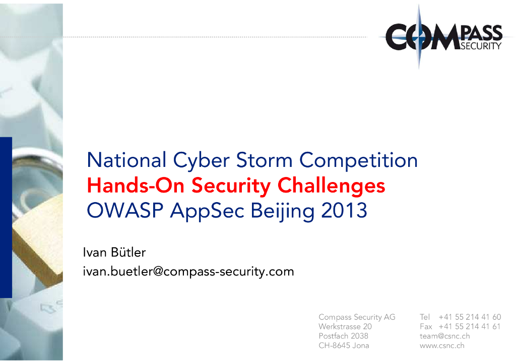 National Cyber Storm Competition Hands-On Security Challenges