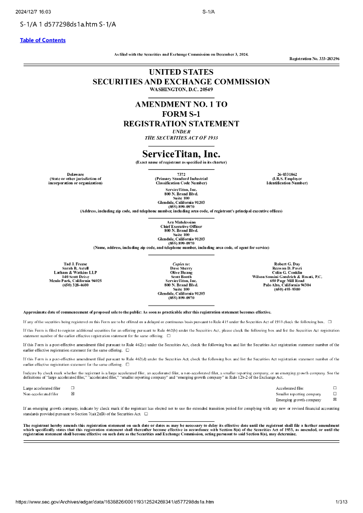 ServiceTitan,Inc.美股纳斯达克IPO上市招股说明书