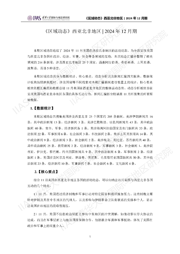 清华大学国际与地区研究院：西亚北非地区《区域动态》2024年12月期