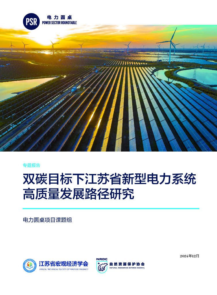 自然资源保护协会：2024年双碳目标下江苏省新型电力系统高质量发展路径研究专题报告