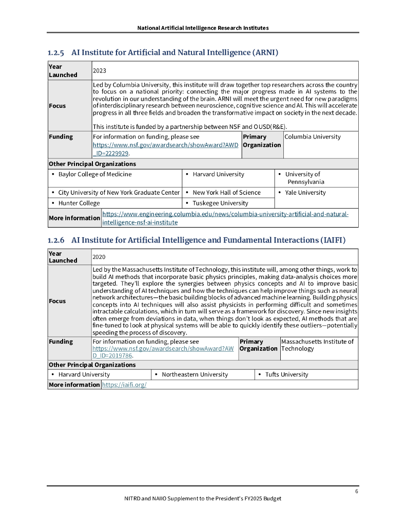 美国国家科学技术委员会：2025财年国家人工智能研究机构报告（英文版）_第6页