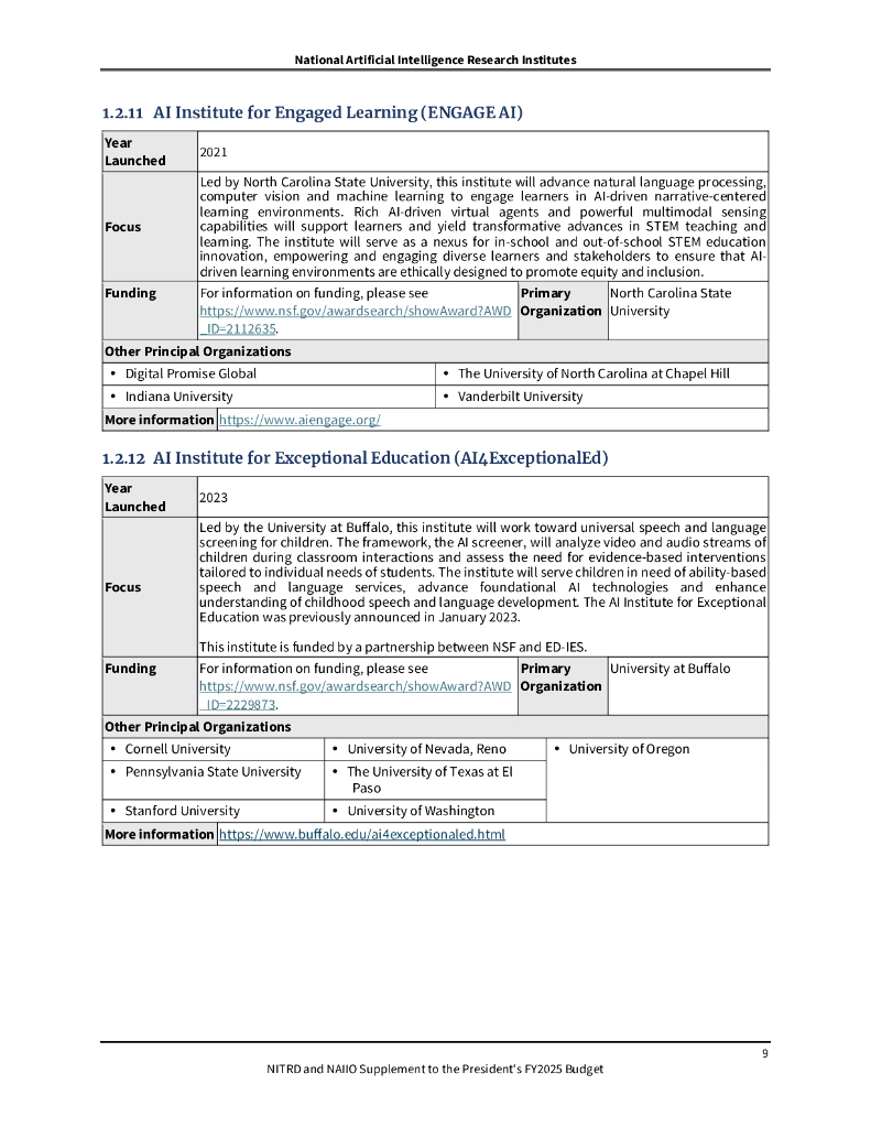 美国国家科学技术委员会：2025财年国家人工智能研究机构报告（英文版）_第9页