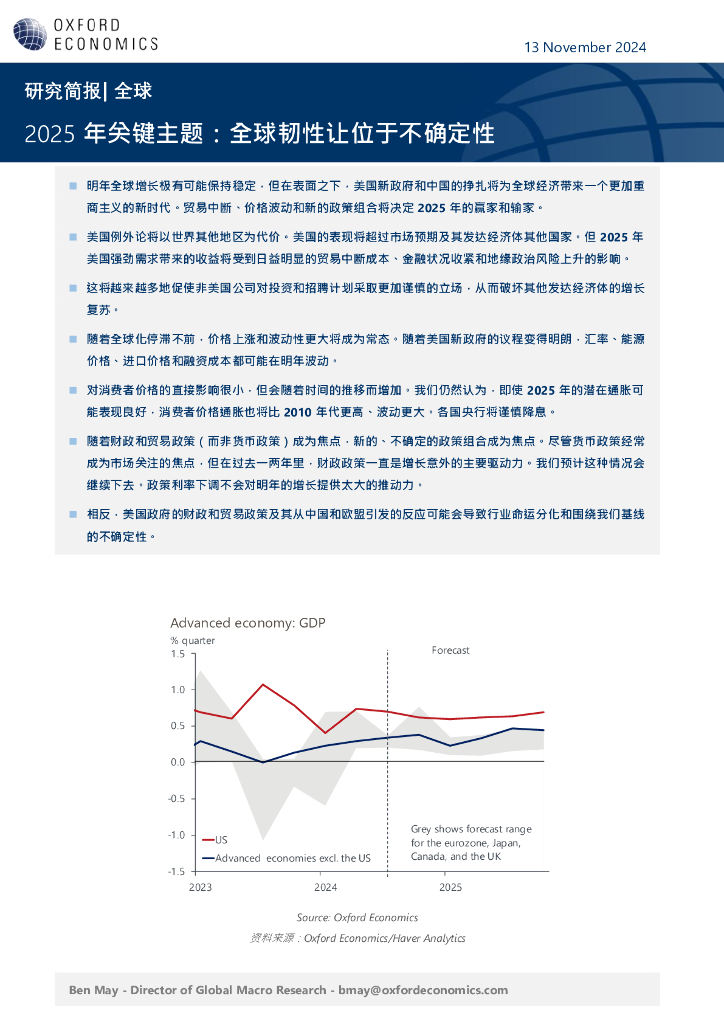 牛津经济研究院：2025年关键主题：全球韧性让位于不确定性报告（英文版）
