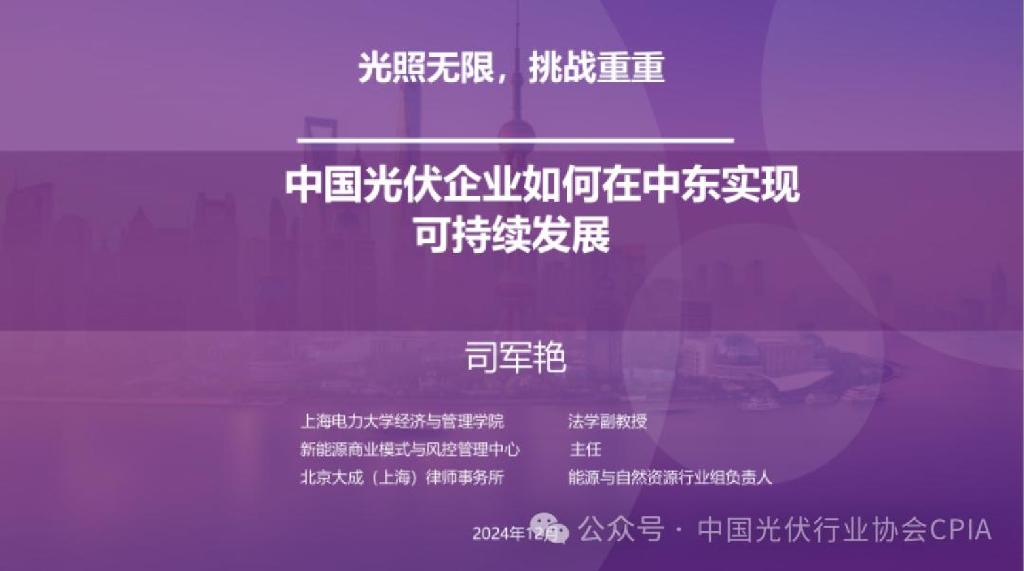 中国<em>光伏</em>工业协会（司军艳）：2024年中国企业如何在中东实现可持续发展报告