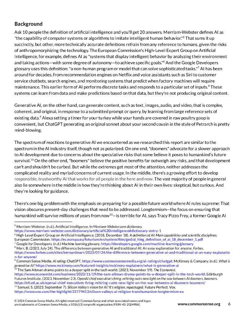 Common sense：2024年K-12教育中的生成式人工智能：挑战与机遇报告（英文版）_第6页