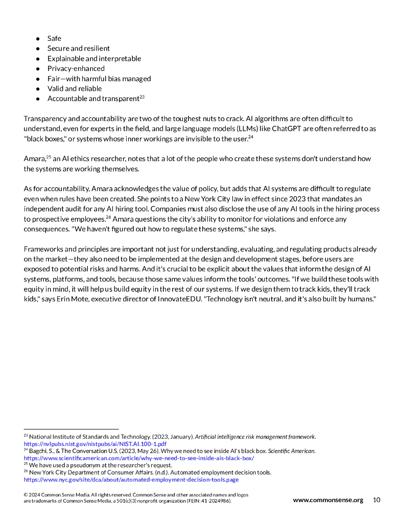 Common sense：2024年K-12教育中的生成式人工智能：挑战与机遇报告（英文版）_第10页