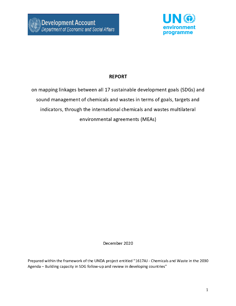 循环经济基金：2020年通过国际化学品和废物多边环境协定，在目标、具体目标和指标方面绘制所有 17 个可持续发展目标(SDG)与化学品和废物健全管理之间联系的报告