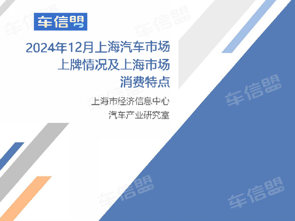 乘联会：2024年12月份上海汽车市场上牌情况报告