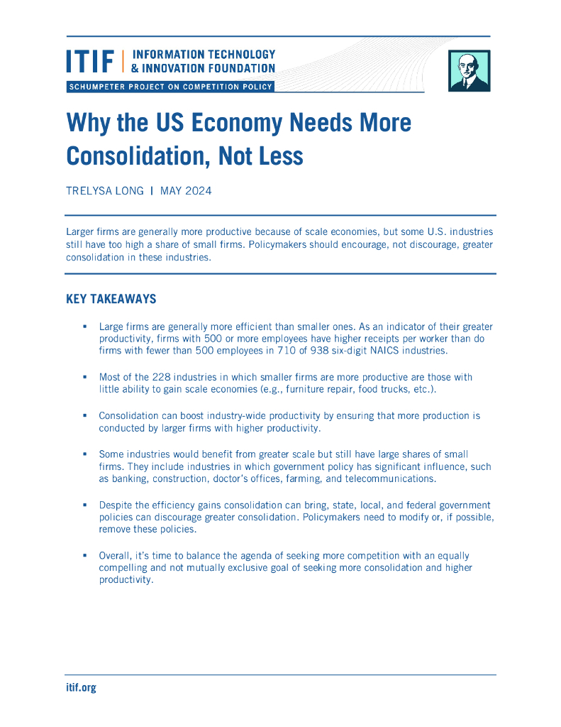 ITIF：2024年美国经济分析：美国多行业需要提升整合力度的原因研究报告（英文版）