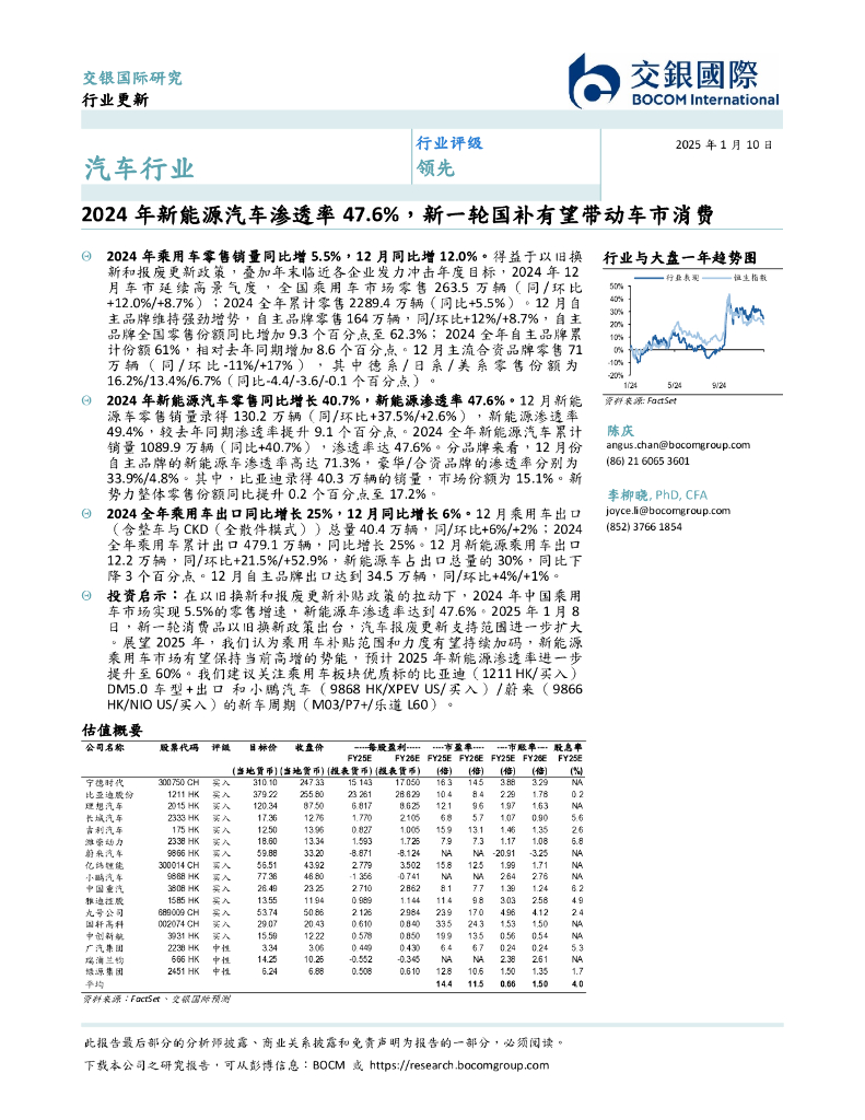 交银国际证券：汽车行业：2024年新能源汽车渗透率47.6%，新一轮国补有望带动车市消费