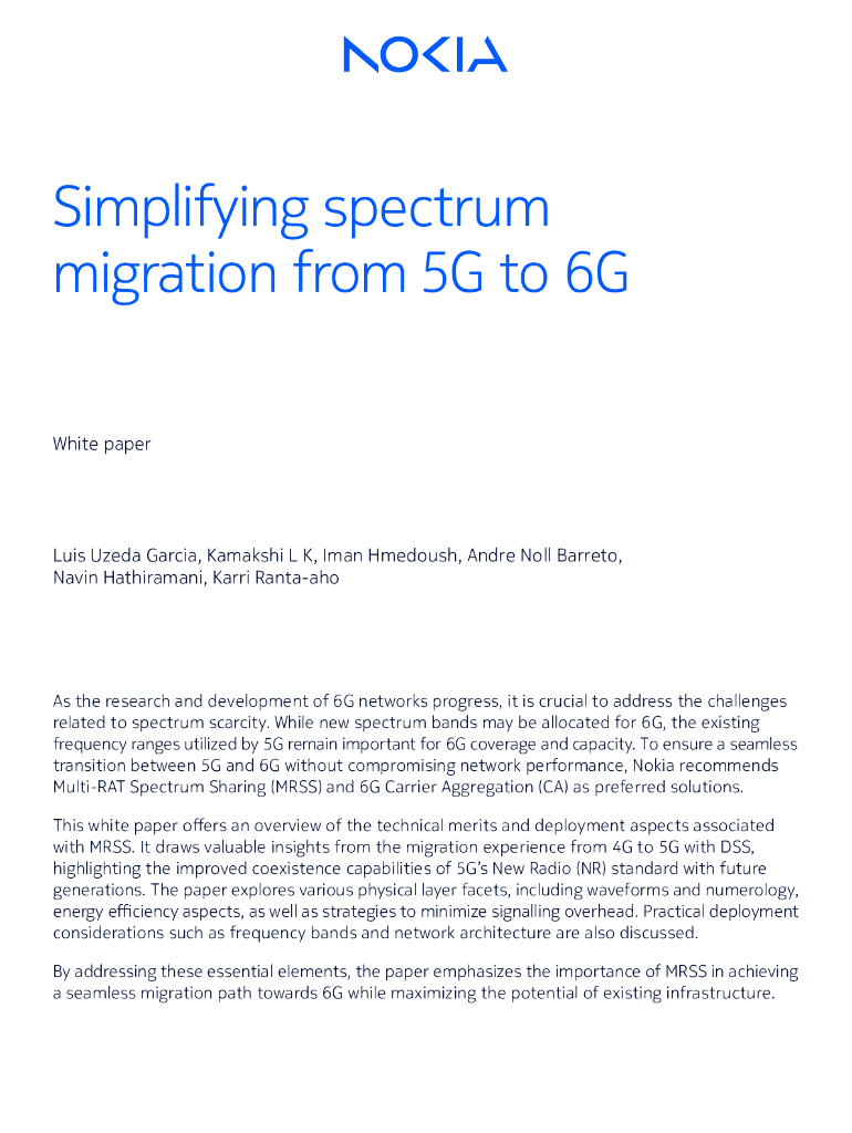 诺基亚贝尔：2023年简化从5G到6G的频谱迁移报告（英文版）