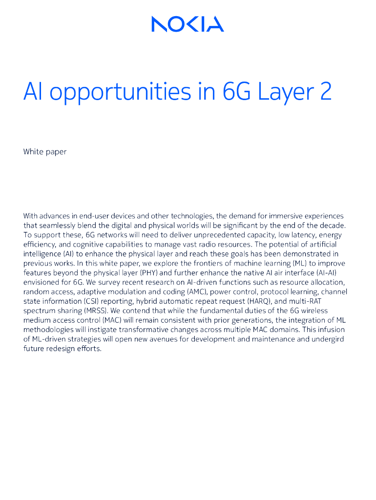 诺基亚贝尔：2024年6G第2层的<em>人工智能</em>机遇白皮书（英文版） 海报
