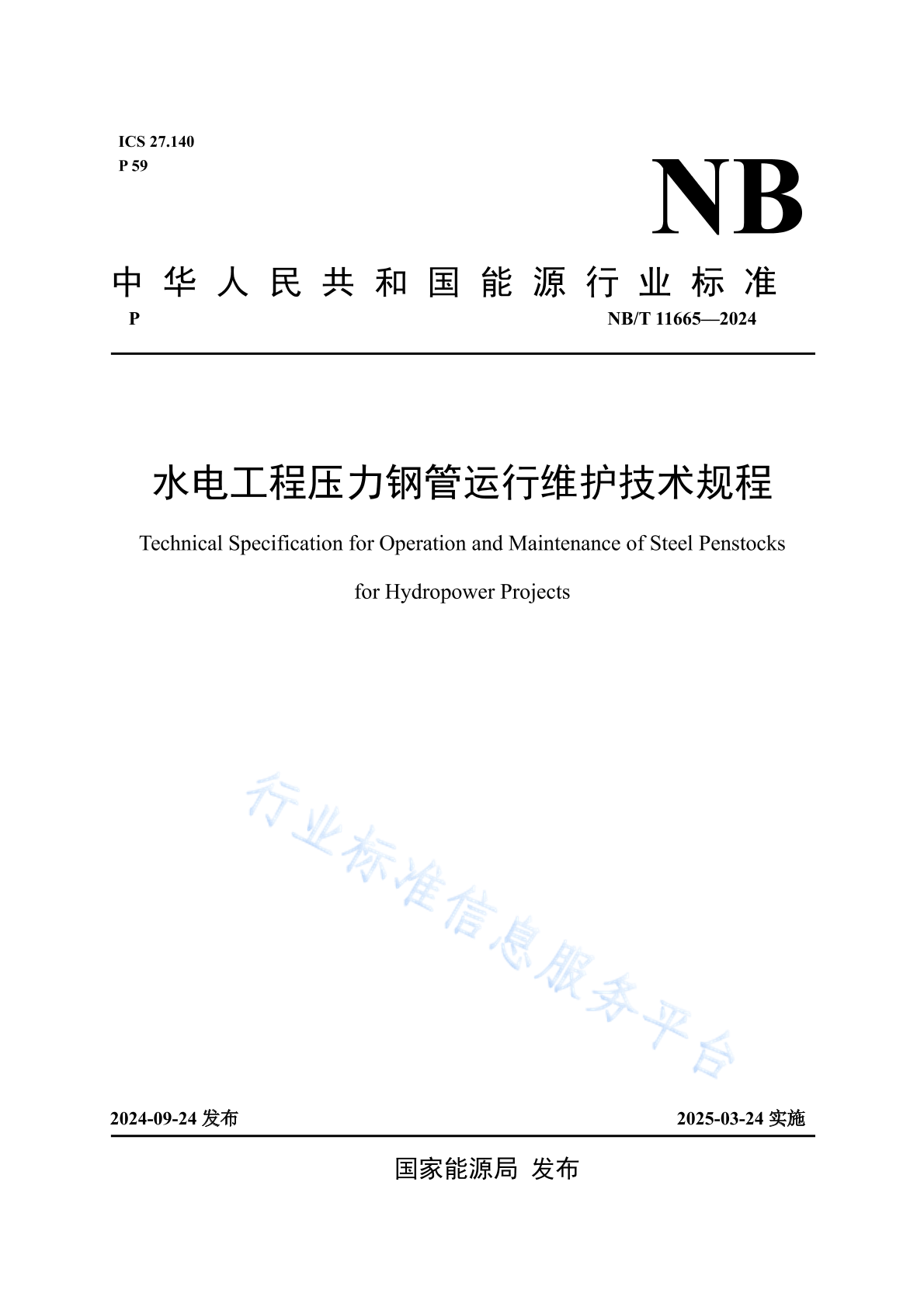 NB/T 11665-2024 水电工程压力钢管运行维护技术规程