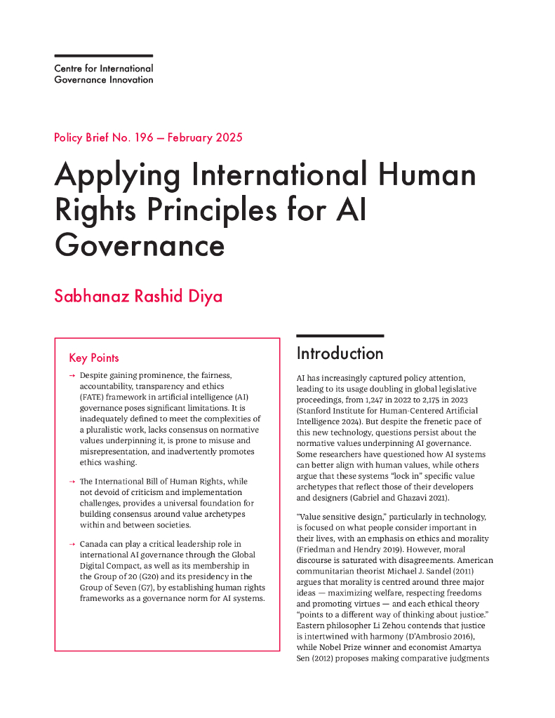加拿大国际治理创新中心（CIGI）：2025年将国际人权原则应用于AI治理报告（英文版）