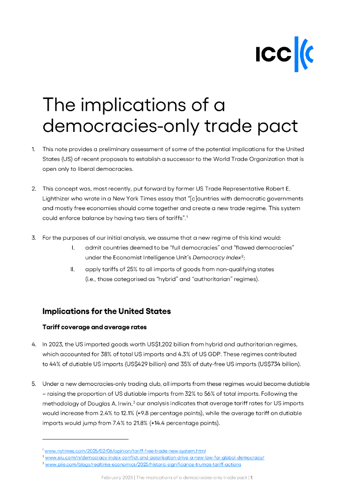 国际商会ICC：2025年仅限民主国家的贸易协定的影响报告（英文版）
